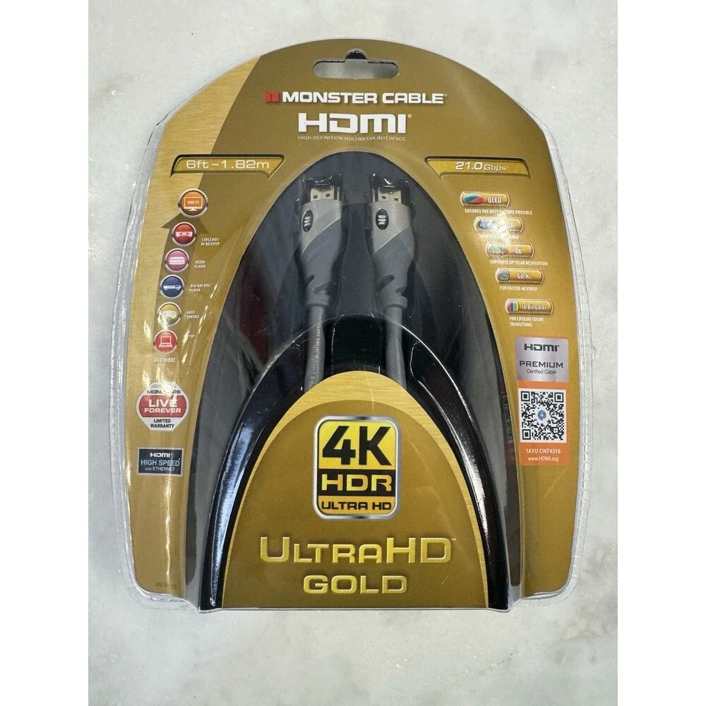 HDMI Monster Cable, 4K HDR Ultra HD Gold, 6 Ft. New/Sealed